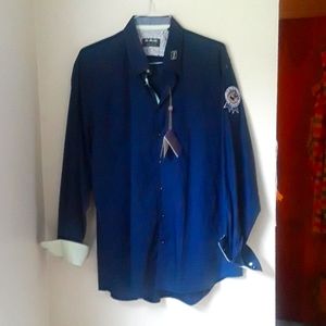 🇹🇷 Men's  XXL 100% Cotton Shirt. Made in Turkey. Navy. NWT💥